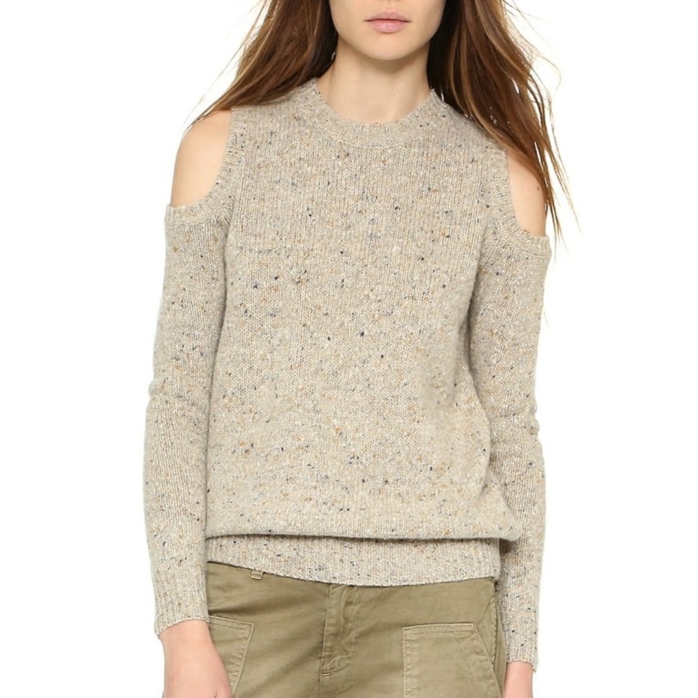 Rebecca Minkoff Women's Cold-Shoulder Page Sweater‎ Sz XS Oatcake Multi